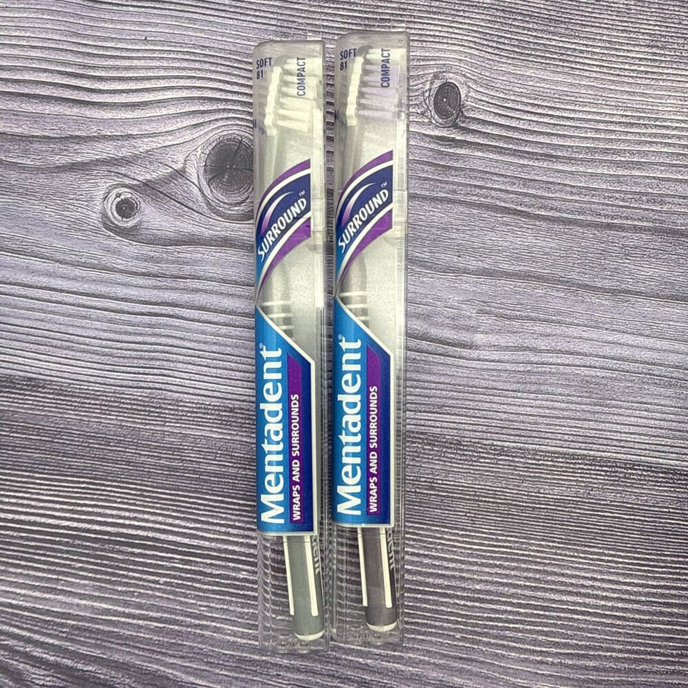 2 LOT Mentadent 81 Toothbrush Soft Compact Head Wraps & Surround Bristles PURPLE